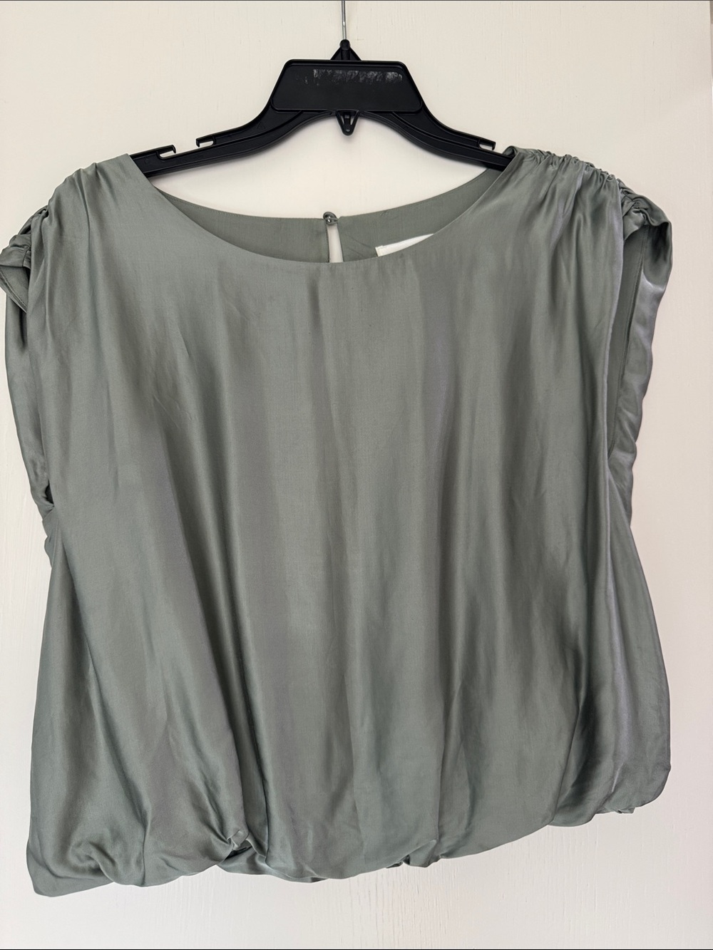 Anthropologie Sage Green Satin Blouson Top